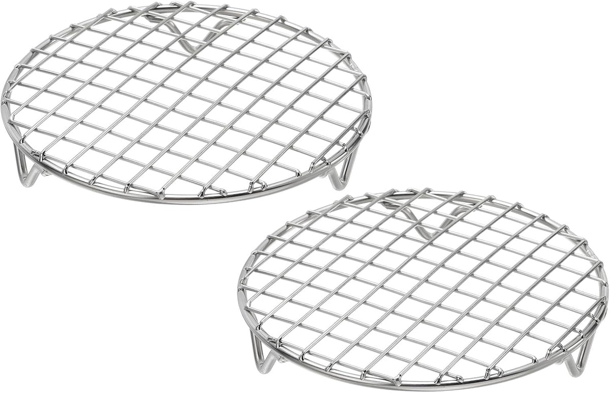 uxcell 2 Pcs Round Cooking Rack with Legs, Dia 5.9 Inch 304 Stainless Steel Barbecue Grill for Cooking Baking Barbecue Air Fryer Racks, Silver