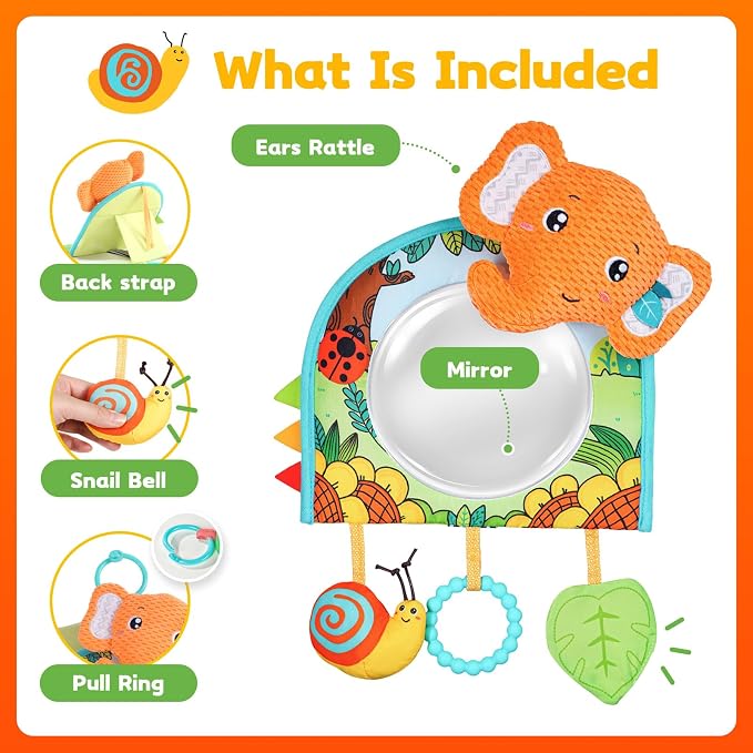 Koty Car Seat Toy - Kick and Play Activity Center with Mirror,Teether and Crinkle, Fun Travel Baby Toy for Rear Car Seat, Easier Drive with Newborns, Babies, Hanging Toys for Infants 0-6-12-18 Months