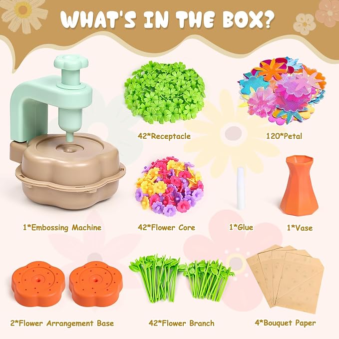 Scvcid DIY Art Flower Toys Include Extra Accessories Set, Arts and Crafts Activity Kit for Kids Ages 3-12, Fabric Bouquet Craft for Toddler, Birthday Gifts for 3 4 5 6 7 8 9 10 11 12 Year Old Girls