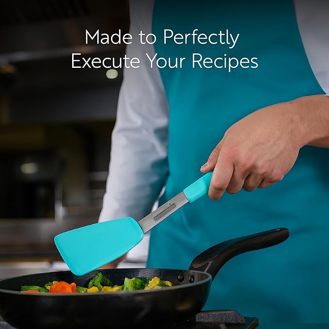 Restaurantware Comfy Grip 12 x 3 Inch Silicone Turner 1 Durable Cooking Turner - Stainless Steel Body Rubber Handle With Hole Gray Silicone Flipper Spatula Tolerates Up To 446F Dishwashable