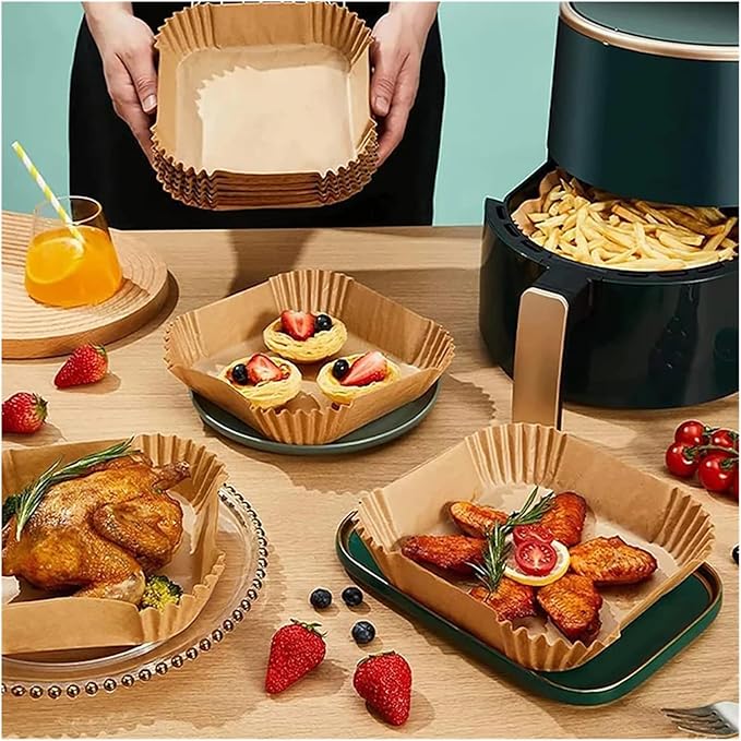 Large Air Fryer Disposable Paper Liners Nonstick 23cm Oven Airfryer Parchment Baking Paper ，Compatible For Ninja，Compatible For COSORI ，Grill Cooking Basket(16cm square,250 Pcs)