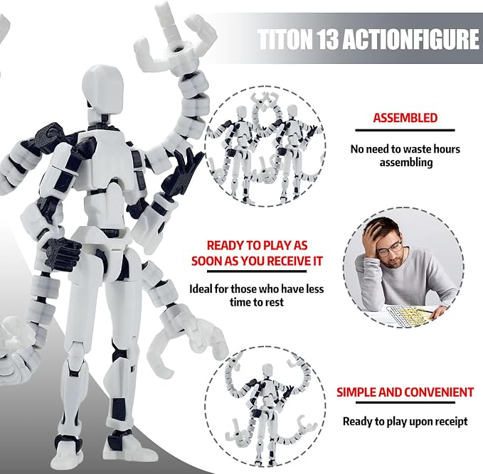T13 Already Assembled Action Figure Accessories,T13 Multi-Jointed Movable,for Collectors Desktop Decorations t-13 Movability 3D Printed Toys (White, 7.2inch)