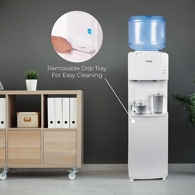 Igloo Top Loading Water Cooler for Hot & Cold Dispenser – White, Holds 3 & 5 Gallon Jugs, Child Safety Lock – for Homes, Kitchens, Offices, Dorms