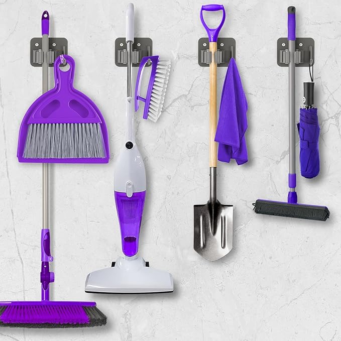 Broom Holder Wall Mount Screw Drilling, Sturdy Heavy Duty Stainless Steel Mop Gripper Rack Perforated, Perfect for Laundry Room Organizer, Fit with Laundry Kitchen Garage Garden Storage System