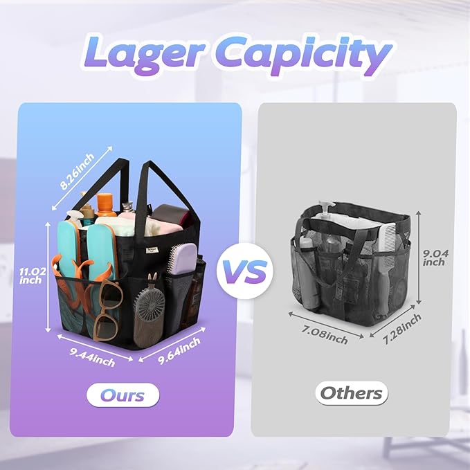 Mesh Shower Caddy Portable, Dorm Room Essentials for College Students, Large Capacity with 8 Pockets Shower Bag for Camping,Swimming,Gym,Travel