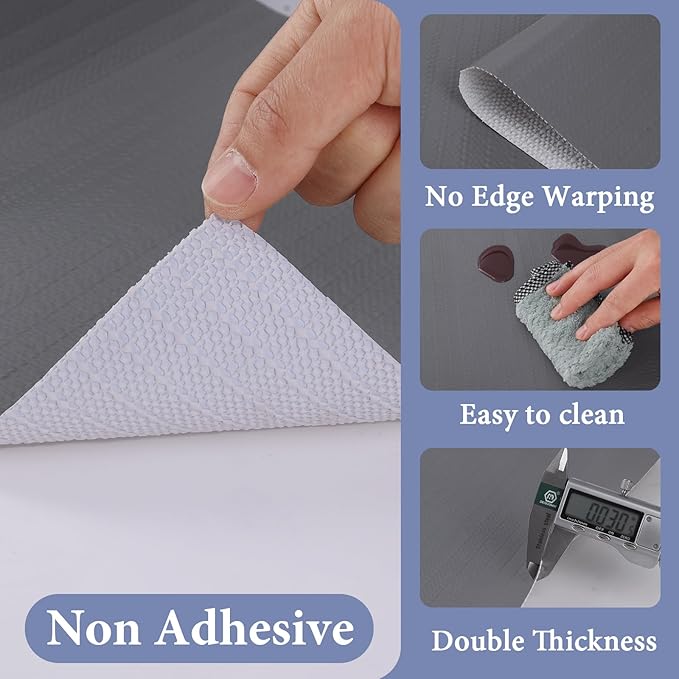 Drawer and Shelf Liner for Kitchen Cabinet: 23in X 90 Ft Non Slip Waterproof Shelf Paper Non Adhesive Refrigerator Liners Gray Easy Liners for Bathroom Cupboard with Knife Tape Measure
