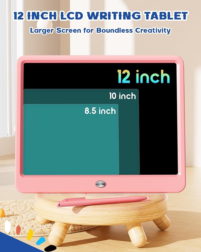 Bravokids 12 Inch LCD Writing Tablet for 3 Year Olds - Electronic Drawing Pad and Doodle Board as Educational Birthday Gifts for Girls and Boys (Pink)