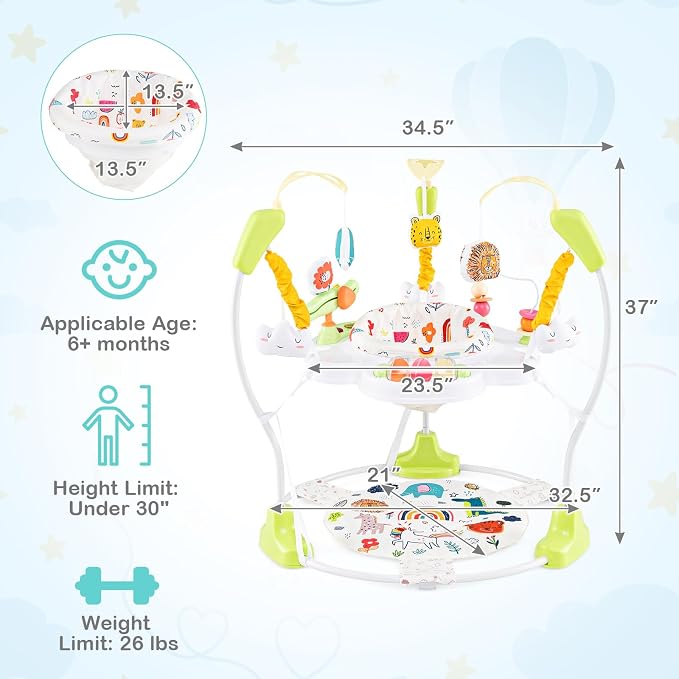 HONEY JOY Baby Bouncer Activity Center, Infant Jumper and Table w/ 360° Rotary Seat, 3 Adjustable Heights, Mat, Music, Lights, Sounds & Developmental Toys, Activity Center for Babies (Yellow)