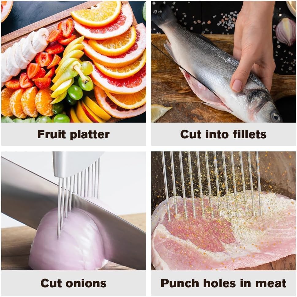 Onion Slice Holder, 2025 Upgraded Stainless Steel Onion Holder for Slicing Lemon Slicer Vegetable Cutter, Kitchen Chopper Slicing Assistant Tool for Meat, Onion, Potato, Tomato (1, D)