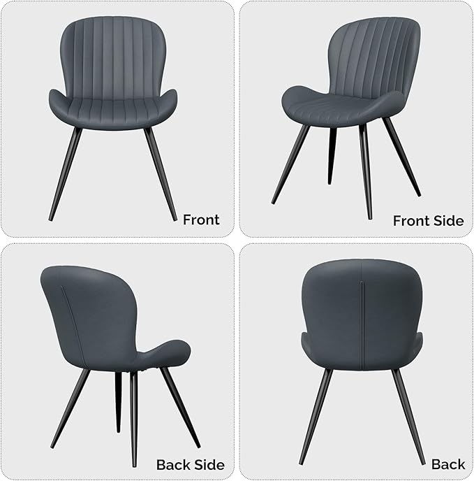 Nalupatio Dining Chairs Set of 2, Modern Dining Room Chairs Comfy Backrest Thick Upholstered Kitchen Chairs 19IN Height with Metal Legs Dark Grey