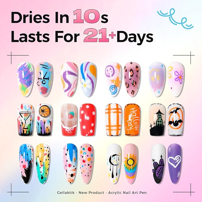 18 Colors Nail Art Pens Set, 3D Nail Polish Pens Quick-Drying Acrylic Paint Markers, Dotting Liner Brush for DIY Nail Design, Home & Salon Manicure Tools