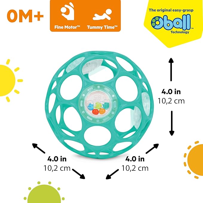Bright Starts Oball Easy-Grasp Rattle BPA-Free Infant Toy in Teal, Age Newborn and up, 4 Inches
