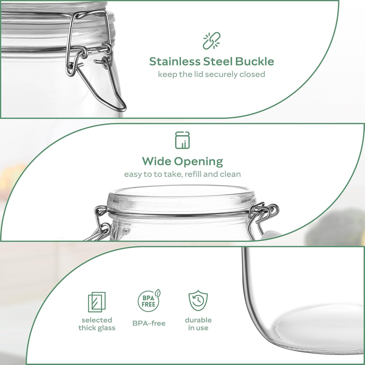 Glass Food Storage Jars with Airtight Lids 13 oz Round 4 Pack Kitchen Storage Containers Small Cabinet Canisters Sealed Pot Canning for Pasta, Cereal, Coffee, Beans, Spice