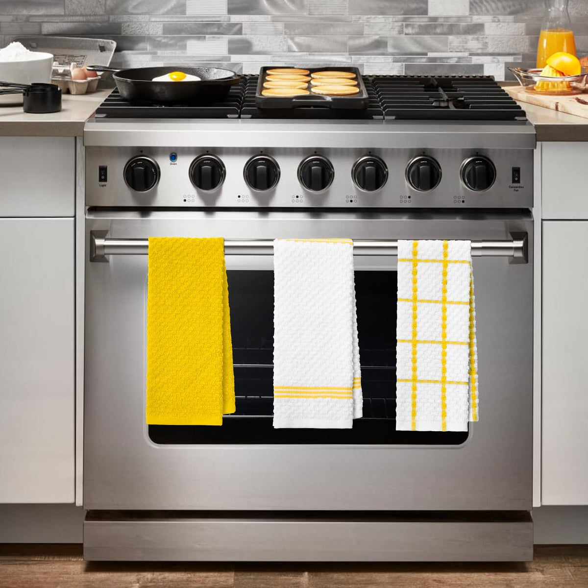 Artoid Mode Ring Spun Cotton Yellow Kitchen Dish Towels, 15x25 Inch Ultra Soft Absorbent Quick Drying Household Cleaning Tea Towels Bar Towels Set of 6