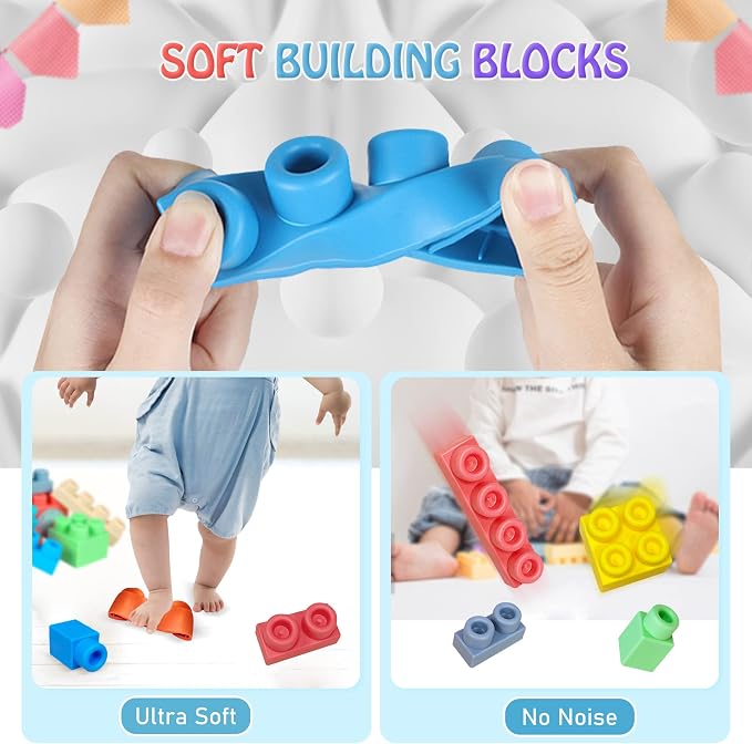 Baby Soft Blocks Building Block Toys, Blocks for Babies 6 Months and Up STEM Educational Toddler Gifts, Soft Rubber Baby Blocks 12-18 Months Big Building Blocks Sensory Toys, 70PCS