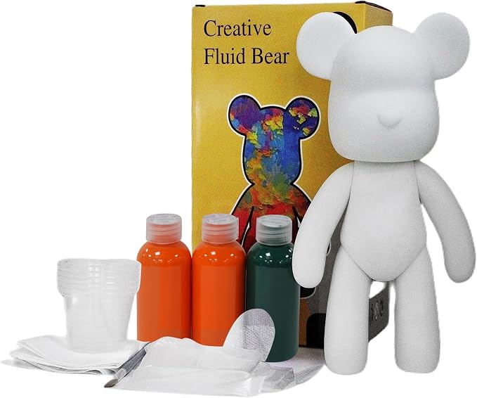 HANDA DIY Painting Fluid Bear Teddy Bear Violent Bear Gloomy Bear Painting Kit Set Creative Home Decorations Handmade Doll Figurine Toys Gift for Birthday Valentines (13.4 inch, Orange+Green)