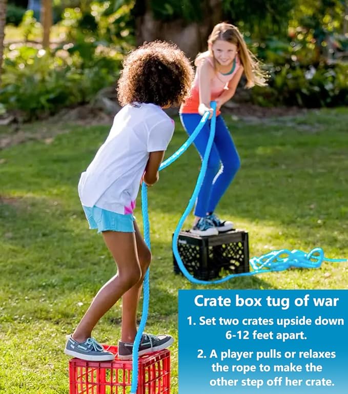 Outdoor Games 60ft Tug of War Rope for Kids Adult, Field Day Family Reunion Outside Yard Backyard Lawn Carnival Camping Picnic Games for Team Building, Blue