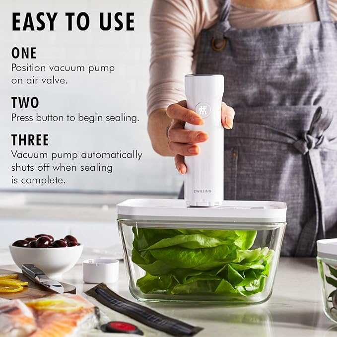 ZWILLING Fresh & Save Vacuum Sealer Machine Starter Set with Airtight Food Storage Container Glass, Sous Vide Bags, Meal Prep