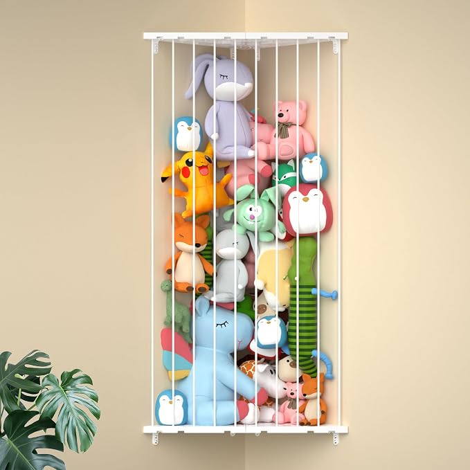 Stuffed Animal Storage Shelf Organizer(Patented) - Corner Stuffed Animal Holder Length Adjustable - Wall Plush Storage for Nursery Playroom Bedroom Kids Room (White, Extra Large)