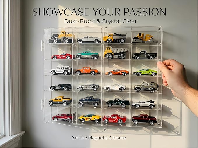 2 Pack Display Case for Hot Wheels - Acrylic Showcase & Storage Organizer - No Assembly Required for NASCAR Matchbox, Collectible Cars & Model Vehicles