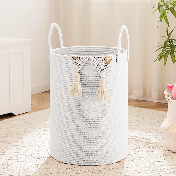 Laundry Basket,Woven Cotton Rope Laundry Hamper,100L for Decorative Storage of Dirty Clothes,Toys and Blankets in Bathroom,Baby Room and Living Room