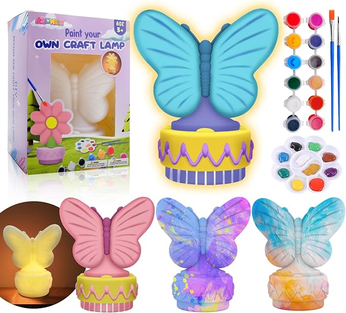 ASIOWELY Paint Your Own Butterfly Lamp Kits,Arts and Crafts Supplies for Kids Toys Ages 4-6-8-12,DIY Art Night Light Painting for Girls Ages 5-10,Birthday Gifts for 3-12+ Year Old Toddler Teens Adults