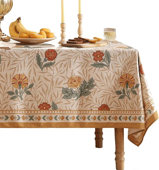 patdrea Designer Linen Tablecloth for Square Table,Vintage Durable Floral Pattern Table Cloth,Dacorative Cover for Kitchen Dining,Parties Christmas,Thanksgiving,Party,67"x67"-Cornflowers