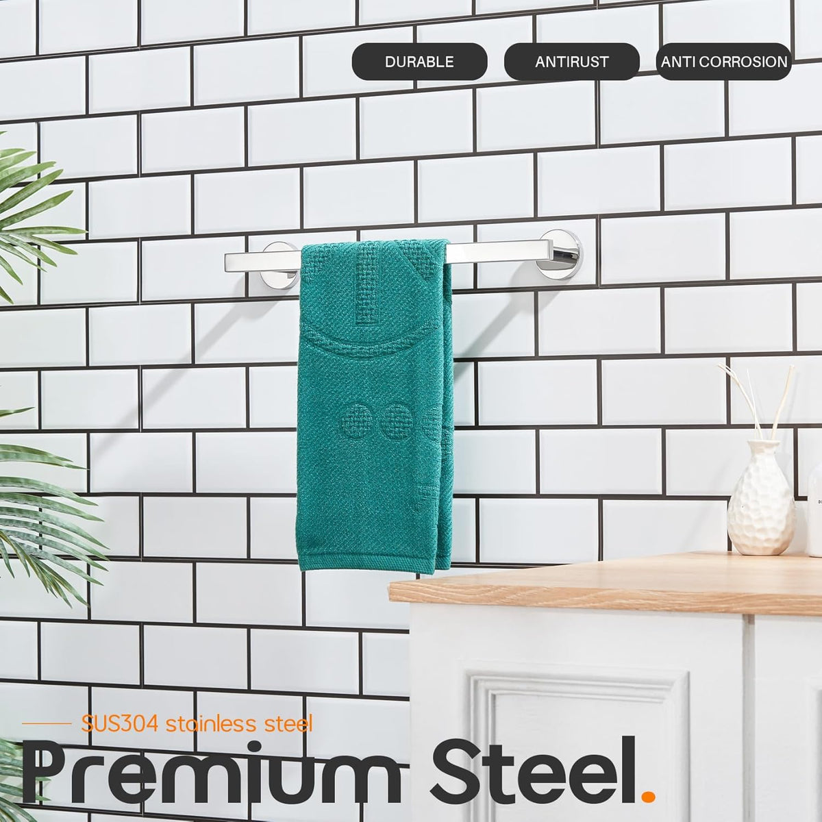 16 Inch Bathroom Towel Bar Bath Towel Rack Kitchen Towel Holder Towel Hanger Wall Mounted SUS304 Stainless Steel 2 Pack Polished Chrome AN4001CH-L16-P2