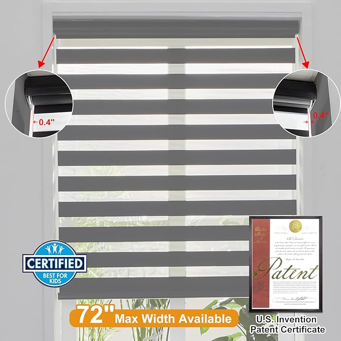 Persilux Cordless Zebra Blinds for Windows Free-Stop Roller Windows Shades (31" W X 72" H, Black) Dual Layer Light Control for Day and Night, Light Filtering Sheer Shades for Home, Easy to Install