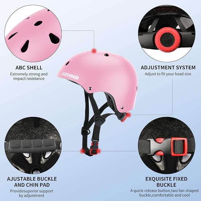 Kids Bike Skateboard Helmet Pad Set,Toddler Cyling Protective Gear Knee & Elbow Pads Wrist Guards for 5-8-10-12-14-16 Years Girls Boys Bicycle Scooter Roller Skate Inline Skating Rollerblading