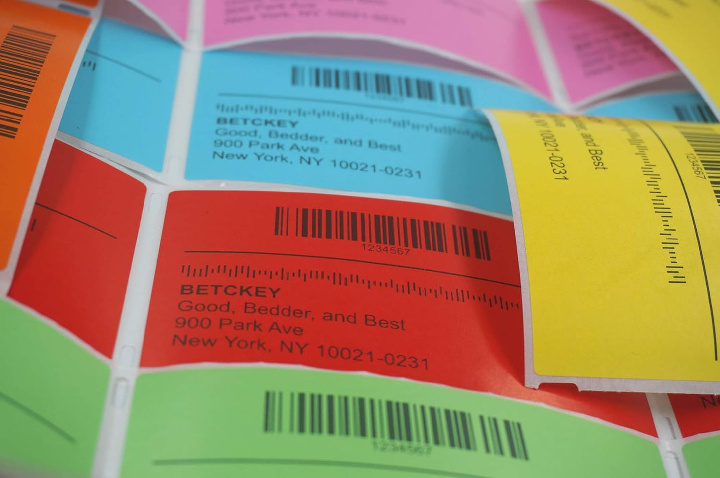 BETCKEY - 3" x 1" UPC Barcode & Address Labels Compatible with Zebra & Rollo Label Printer,Premium Adhesive & Perforated[Red, 6 Rolls, 8250 Labels]