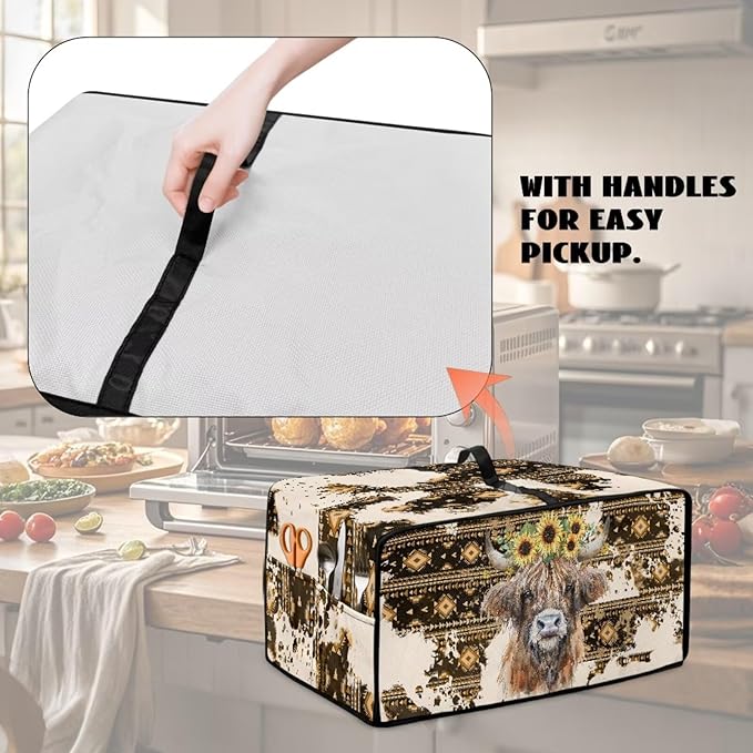 Convection Toaster Oven Cover with Pockets, Easy to Clean, Smart Microwave Baking Oven Dust Cover for Countertop, S, Aztec Highland Cow Sunflower Tribal Pattern