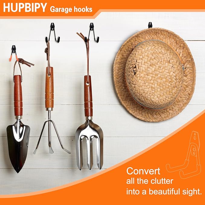 26 Pack Garage Hooks Heavy Duty Utility Steel with Anti-Slip Coating Wall Mount Storage Organizer for Hanging Power and Garden Tools, Ladders, Hose, Bikes, Ropes, Bulk Items, and More