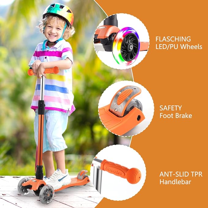 3 Wheel Scooter for Kids Ages 6-12,Kids Scooter with Light Up Wheels, Sturdy Deck Design, and 4 Height Adjustable Suitable for Kid Ages 3-12
