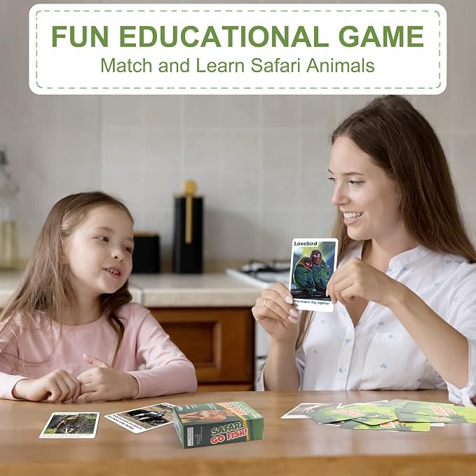 BenBen Go Fish Card Game for Kids, 104 Picture Cards, Jumbo Size, Safari Animal Learning Playing Cards, Memory Matching Games with Real Photos Fun Facts, 2-8 Players, Easter Basket Stuffers