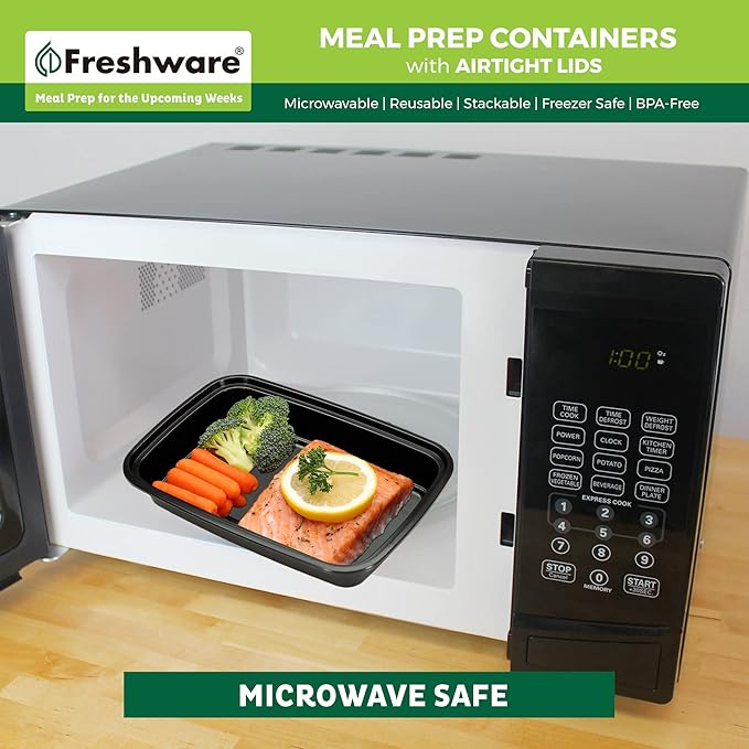 Freshware Meal Prep Containers 1 Compartment Food Storage Containers with Lids, Bento Box, BPA Free, Stackable, Microwave/Dishwasher/Freezer Safe (28 oz), 50 Count (Pack of 6)