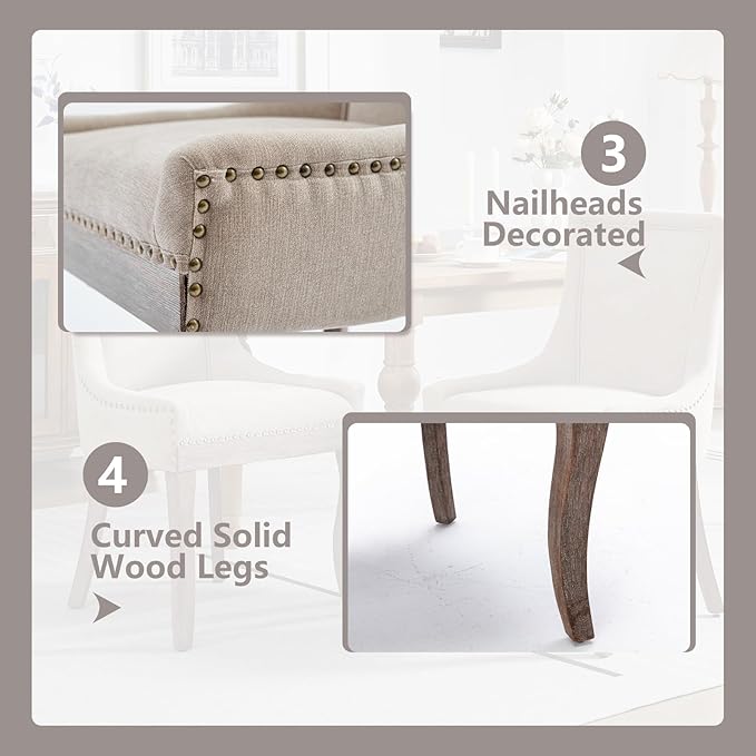 Modern Dining Chairs Set of 2, High Back Dining Chairs Side Chairs with Solid Wood Legs, Upholstered Fabric Dining Room Chairs for Dining Room Kitchen, Beige