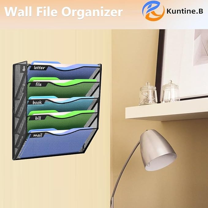 Kuntine.B Wall File Organizer Office Hanging Magazine Holder Wall File Organizer for Office Home (Black, 5 Tier)