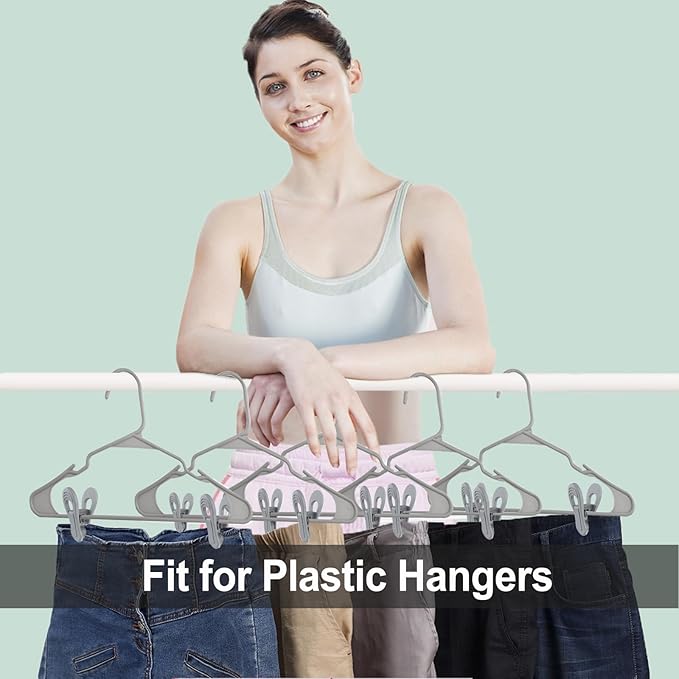 Grey Hanger Clips 50 PCS, Multi-Purpose Plastic Clips Perfect for Velvet Hanger Plastic Hangers