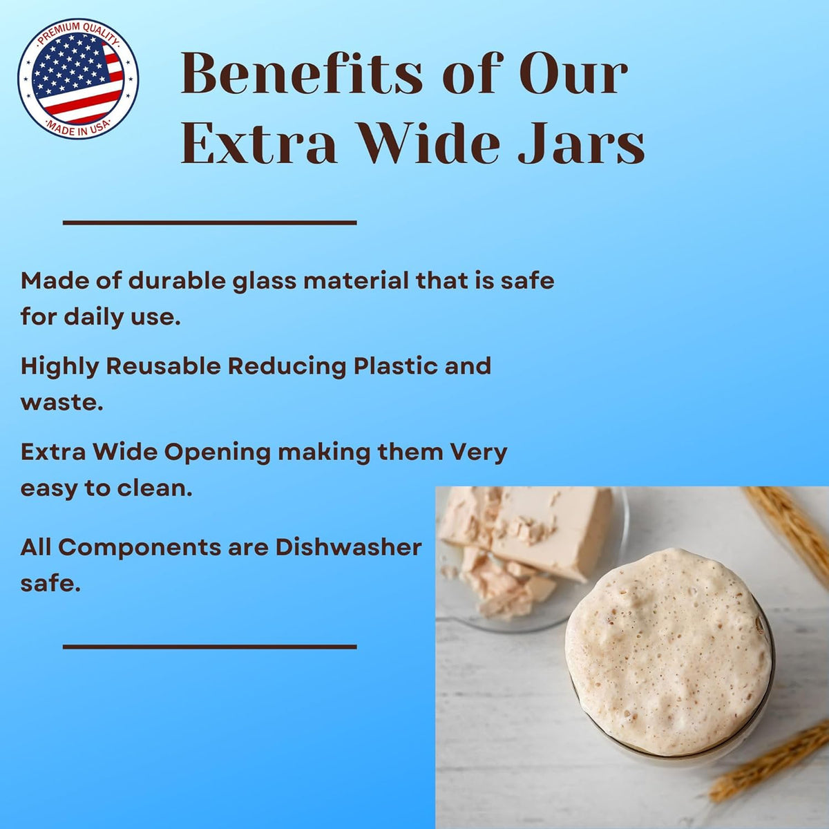 Jarming Collections Mason Jars - 16 oz Glass Extra Wide Mouth Pint Storage Jars with BPA Free Plastic Lids - Made in USA