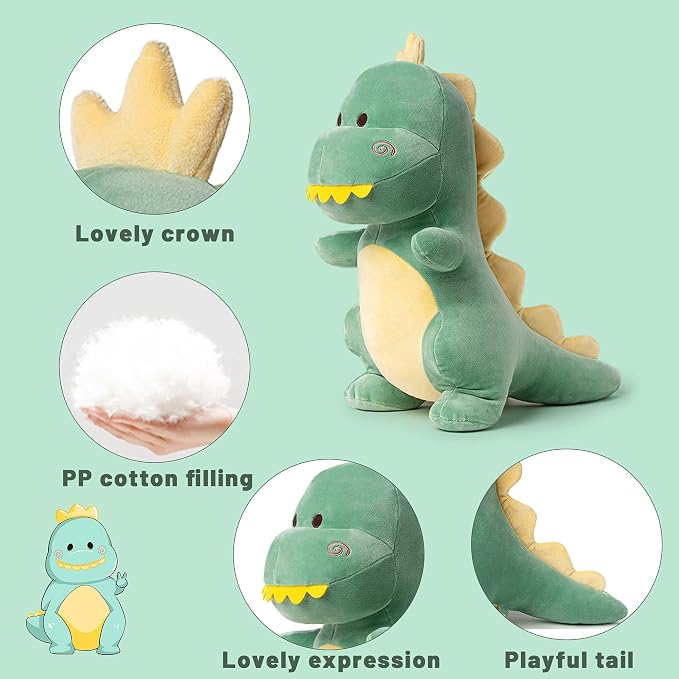 Big Dinosaur Plush Toy, 15.7" Dinosaur Stuffed Animal Stuffed Dinosa Cute Dino Plush Soft Plushie Dino Stuffed Animals Toys for Boys Girls Baby Kids Green