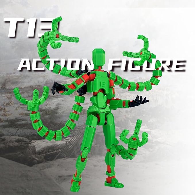 Already Assembled T13 Action Figure Accessories,T13 Multi-Jointed Movable,for Collectors Desktop Decorations t-13 Movability 3D Printed Toys (Green, 5.5inch)
