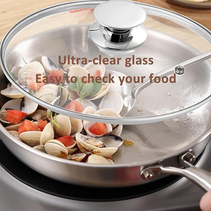 Glass Lids for Pots and Pans, 8, 11, 12, 12.6 Inch Pan Covers for Cookware, Tempered Glass Lid for Replacement, Dishwasher Safe & Microwave Oven Safe(8 Inch)