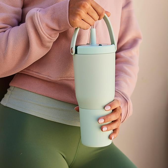 BrüMate Resa 35oz 100% Leakproof Travel Tumbler w/Handle & Straw | Flexible SoftSip Straw | Silicone Sleeve for Durability | Stainless Steel | Cup Holder & Travel Friendly Water Bottle (Rose Taupe)