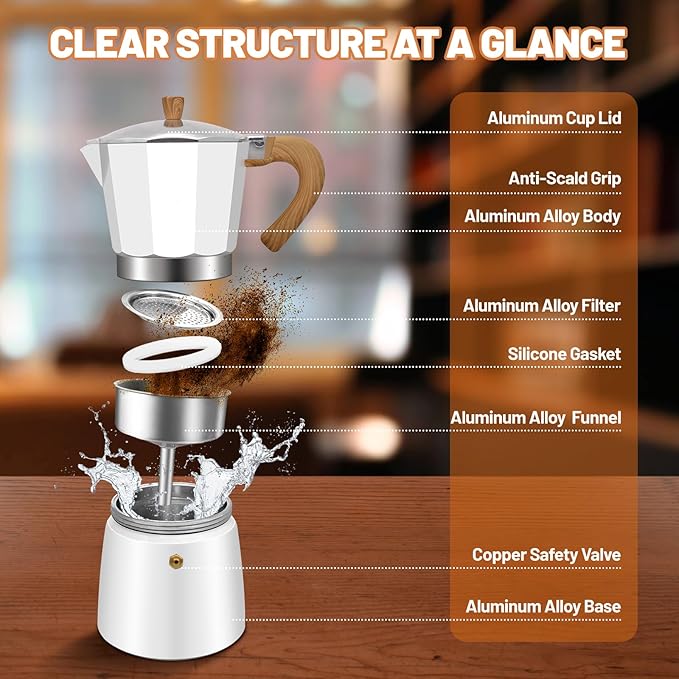 12 Cup Aluminum Espresso Stovetop Moka Pot Express Coffee Maker Percolator Italian Classic Mocha Coffee Machine for Italian and Cuban Cafe Brewing for Home & Camping 600ml 20oz