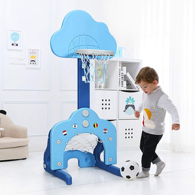 Costzon Kids Basketball Hoop, Toddler Sports Activity Center w/ 5 Adjustable Height Levels, Basketball Soccer Golf Game Set, Indoor Outdoor Basketball Hoop Set Gift for Baby Infant