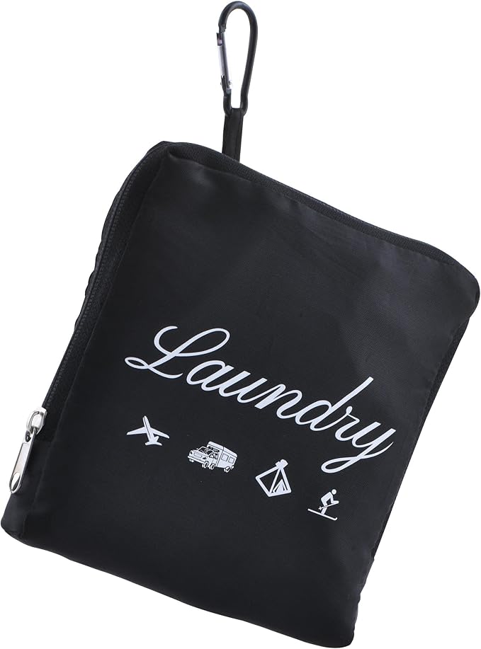 JHX Travel Laundry Bag, Dirty Clothes Organizer【Upgraded】with Handles and Aluminum Carabiner, Collapsible Laundry Bag for Travel, Camp, Fitness, and Students（1Pcs Black） 24"L x 21"W