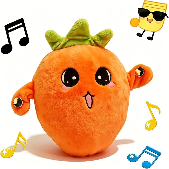 Soft Plush Musical Sensory Toy, Interactive Plush Toy with Sounds, Skin Touch Activated Sound Doll, Dual Mode Educational Toy, Fruit Style Gift for Baby Kids Boys Girls All Ages(Orange Carrots)