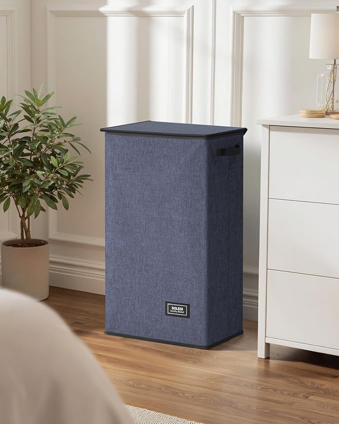 SOLEDI Laundry Hamper with Lid 100L Large & Tall Collapsible Laundry Basket, Clothes Hamper with Bag Removable Easy to Carry, Dirty Hampers for Bedroom, Bathroom, Dorm, College, Navy Blue