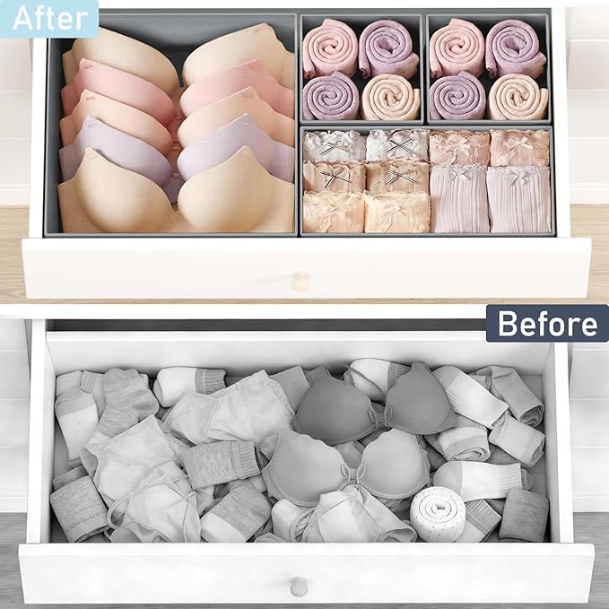DIMJ Drawer Organizer Clothes 30 Pack - Foldable Baby Organizers and Storage & Closet Organizers for Bedroom, Closet - Nursery Organization Dresser Dividers for underwear, Sock,Bra, Belt, Tie, Gray